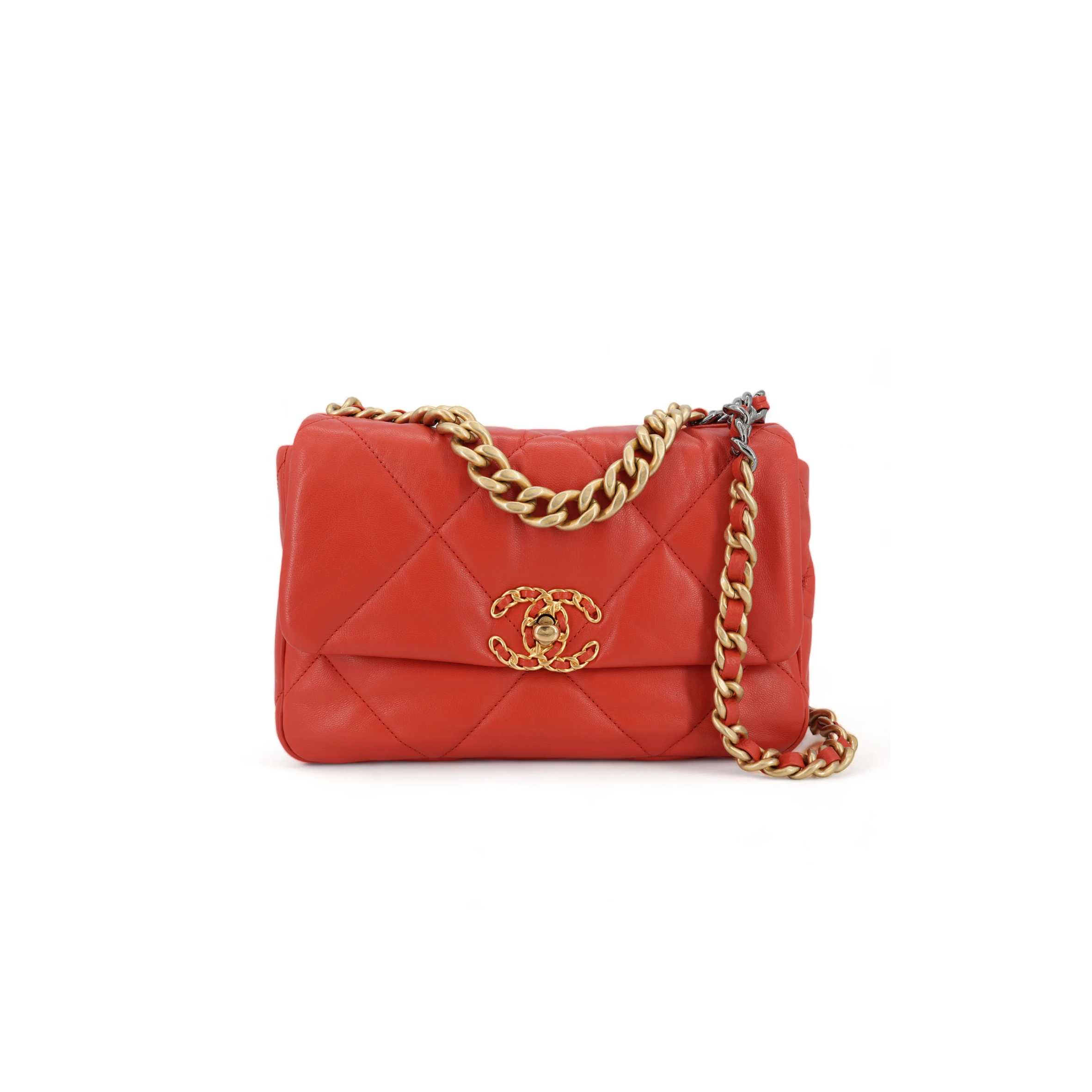 Ch*el 19 flap bag in red lambskin as1160 (26*16*9cm)